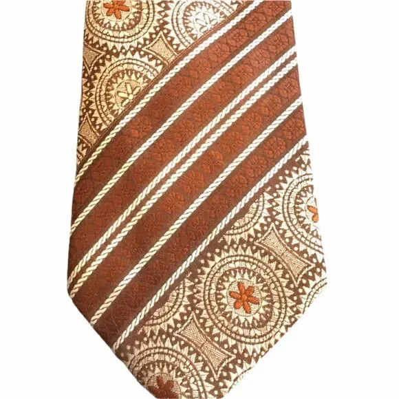 Vintage Patterned Tie Brown Cream - Picture 2 of 5